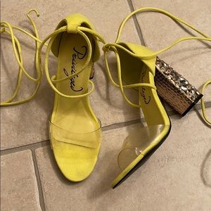 Privileged neon yellow strappy heels